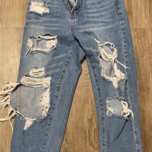 SHEIN Light Blue Distressed Boyfriend Jeans